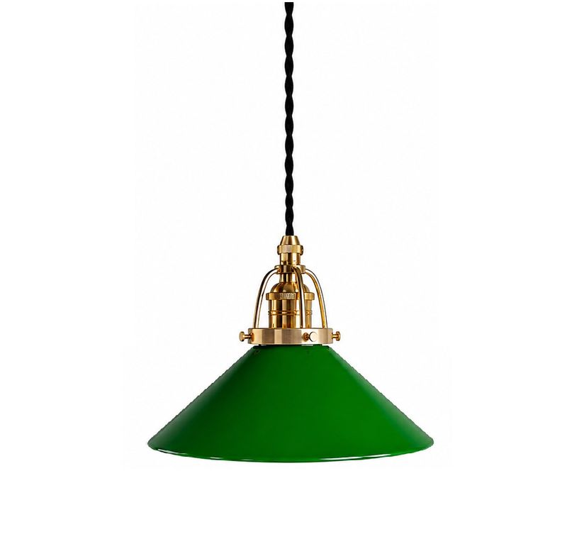 Skomakarlampa grön, svart tvinnad sladd, 20 cm skärm