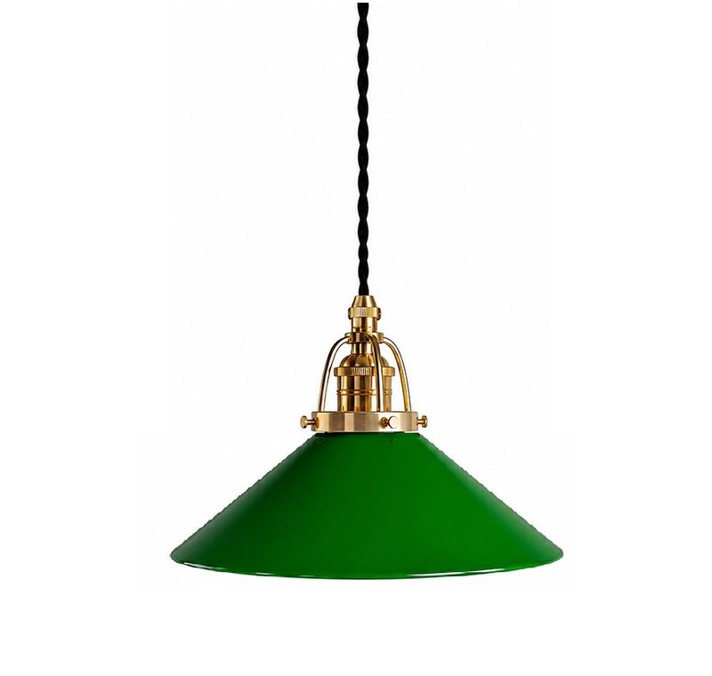 Skomakarlampa grön, svart tvinnad sladd, 25 cm skärm