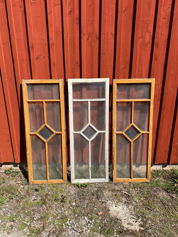 Verandafönster ca 45,5x123,5 cm, blå romb