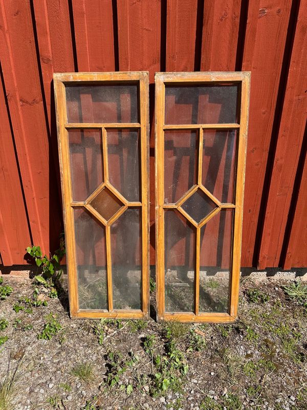 Verandafönster ca 43x123,5 cm, gul & blå romb