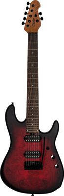 Sterling by Music Man Richardson7 7-strängad elgitarr, Dark Scarlet Burst Satin
