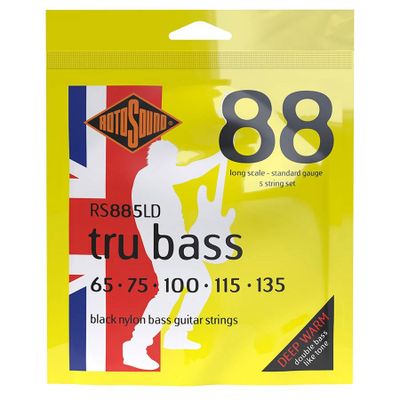 Rotosound RS885LD Tru Bass 88 elbassträngar 5-strängad, svart nylon, flatwound 65–135, standard