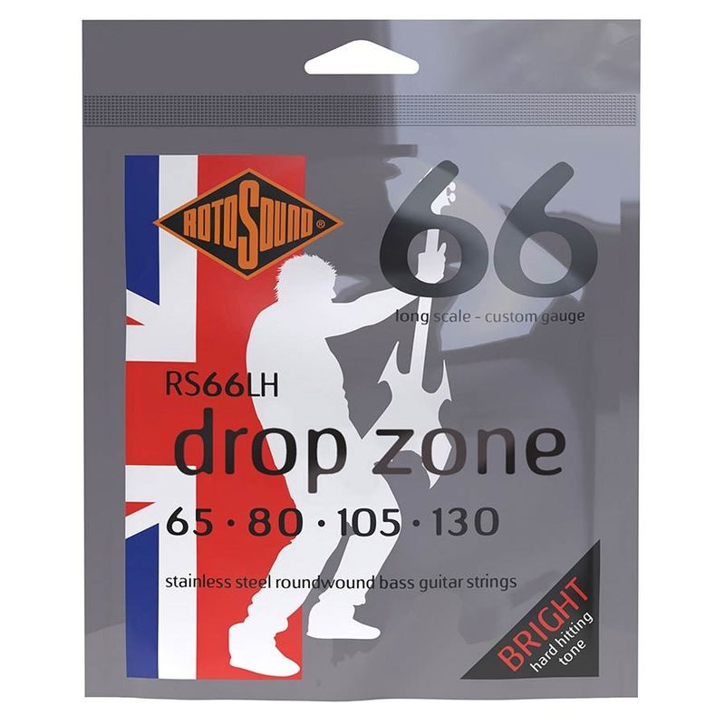 Rotosound RS66LH Swing Bass 66 elbassträngar Drop Zone, rostfritt stål 65–130, custom