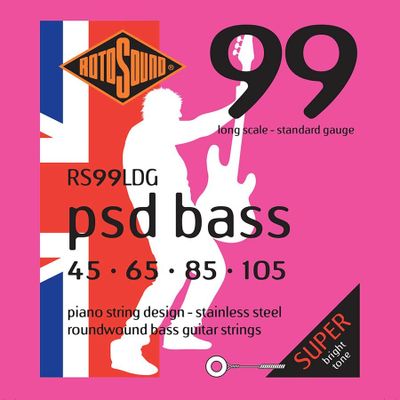 Rotosound RS99LDG elbassträngar, rostfritt stål 45–105, standard