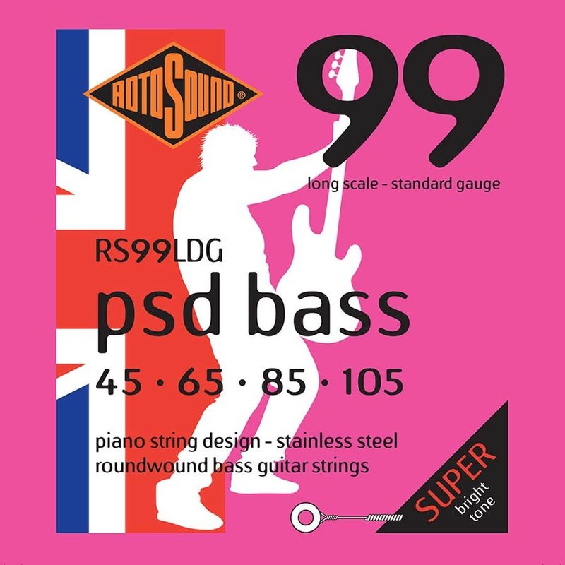 Rotosound RS99LDG elbassträngar, rostfritt stål 45–105, standard