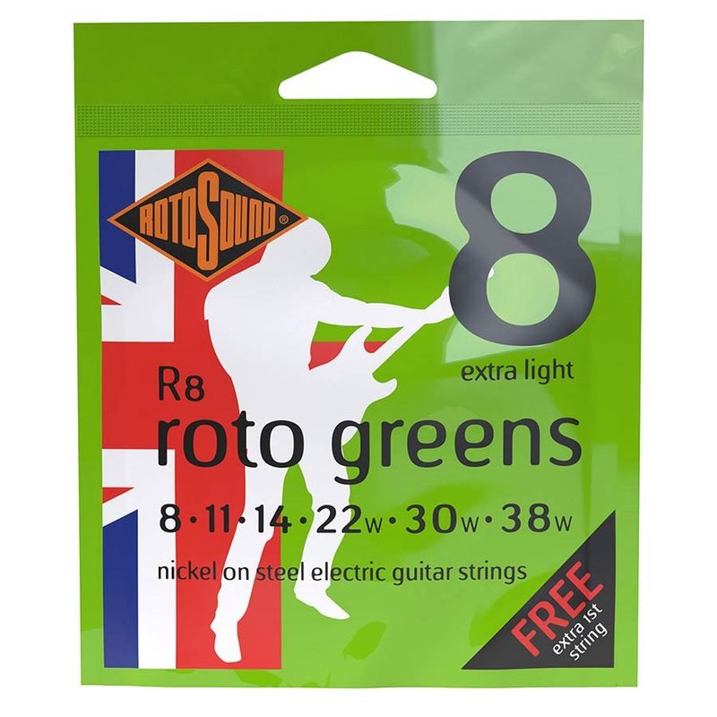 Rotosound R8 elgitarrsträngar, nickel 8–38, extra light