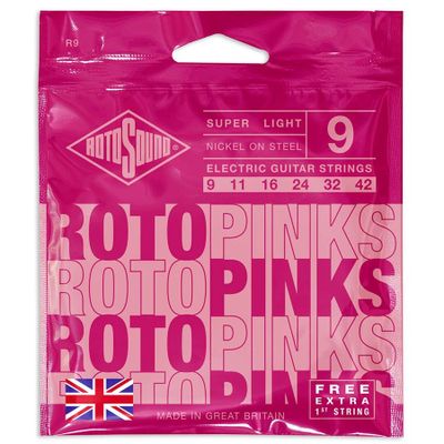 Rotosound R9 Roto Pinks elgitarrsträngar, nickel 9–42, super light