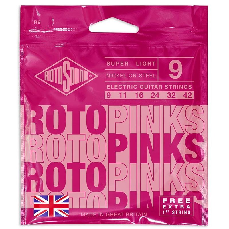 Rotosound R9 Roto Pinks elgitarrsträngar, nickel 9–42, super light