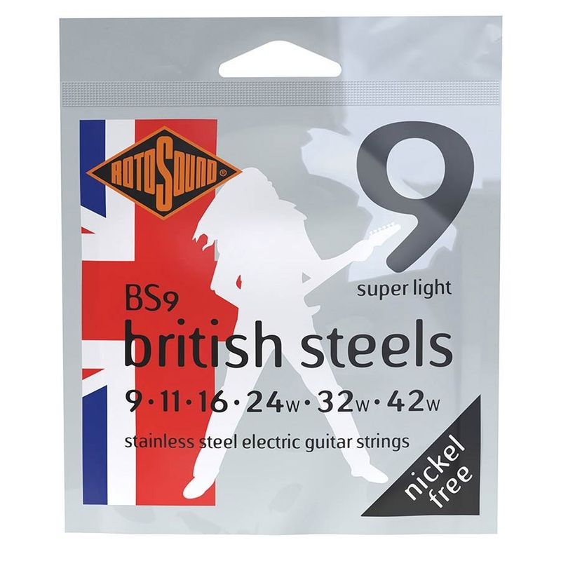 Rotosound BS9 British Steels elgitarrsträngar, rostfritt stål 9–42, super light