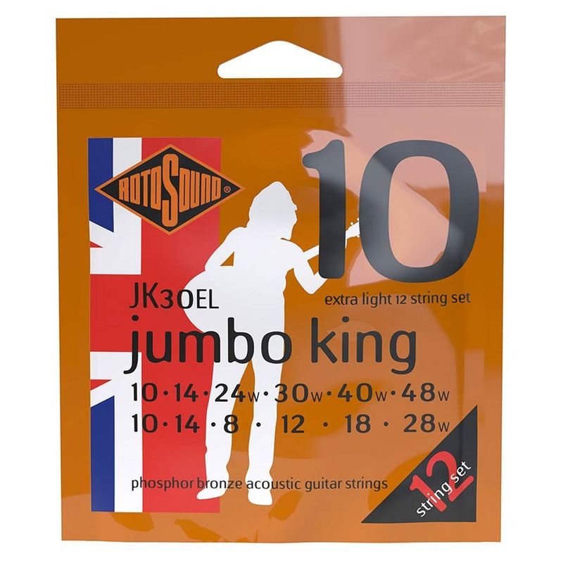Rotosound JK30EL Jumbo King akustiska gitarrsträngar 12-strängad, phosphor bronze 10–48, extra light