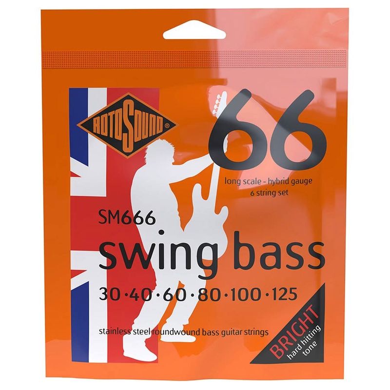 Rotosound SM666 Swing Bass 66 elbassträngar 6-strängad, rostfritt stål 30–125, hybrid
