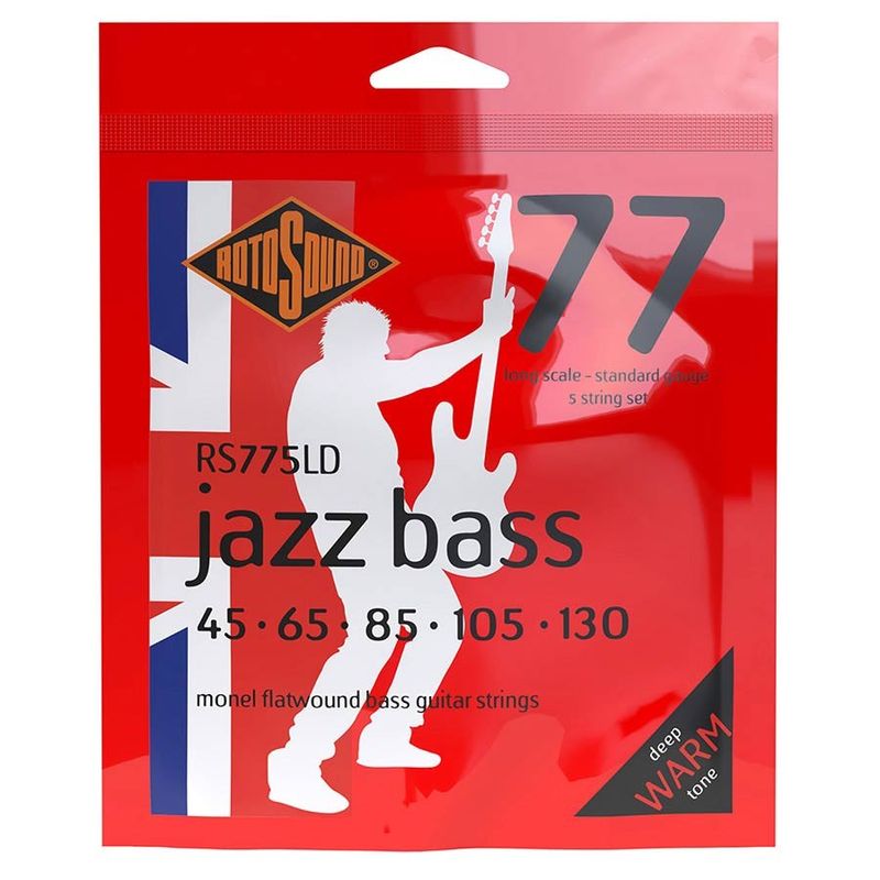 Rotosound RS775LD Jazz Bass 77 elbassträngar 5-strängad, monel, flatwound 45–130, standard