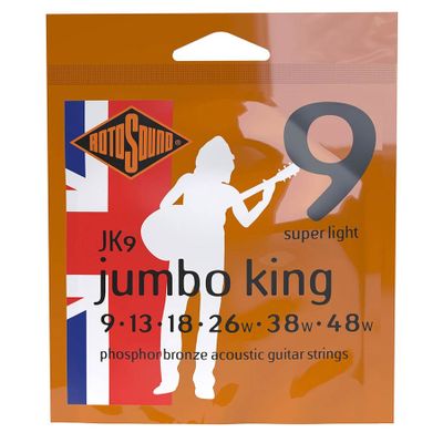 Rotosound JK9 Jumbo King akustiska gitarrsträngar, phosphor bronze 9–48, super light