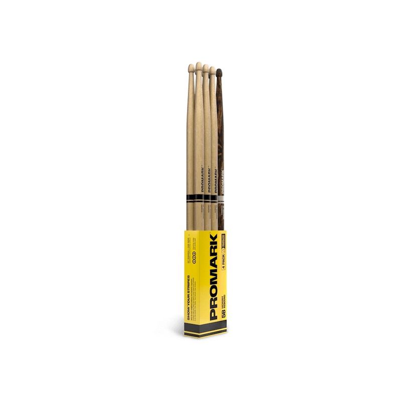 Promark RBH595AW-4PFG trumstockar Rebound 5B 4-pack, 3 par 5B hickory + 1 par 5B FireGrain på köpet