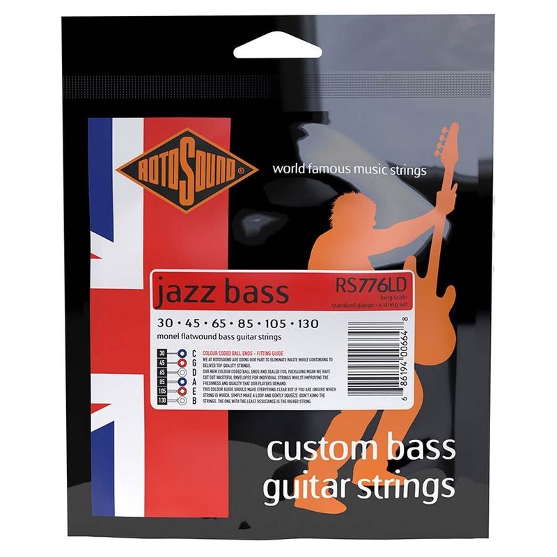 Rotosound RS776LD Jazz Bass 77 elbassträngar 6-strängad, monel, flatwound 30–130, standard
