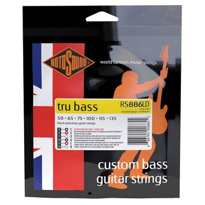 Rotosound RS886LD Tru Bass 88 elbassträngar 6-strängad, svart nylon, flatwound 50–135, standard