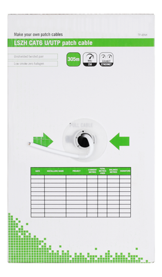DELTACO U/UTP Cat6 patchkabel, 305m box, 250MHz, LSZH, vit