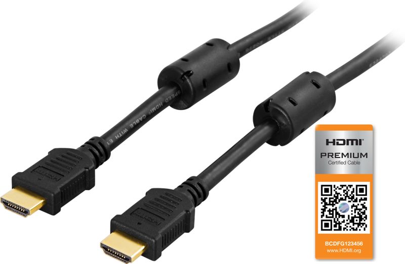 Premium High Speed HDMI kabel 0,5m, 4K i 60Hz, HDR, svart