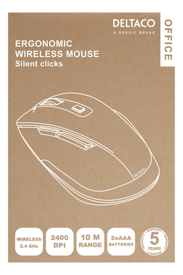 DELTACO Office Wireless ergonomic mouse, silent clicks, 2400 DPI