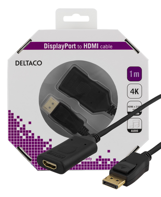 DisplayPort till HDMI 2.0b-kabel 1m, 4K i 60Hz, svart
