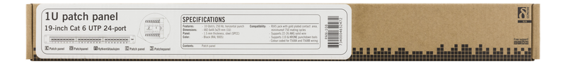 DELTACO UTP patch panel, 24xRJ45, Cat6, Krone jacks, 1U, 19", labels