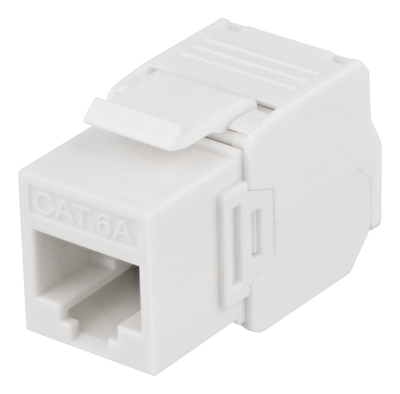 DELTACO Cat6A Keystone-uttag, 28AWG slim, verktygsfri, plast, vit
