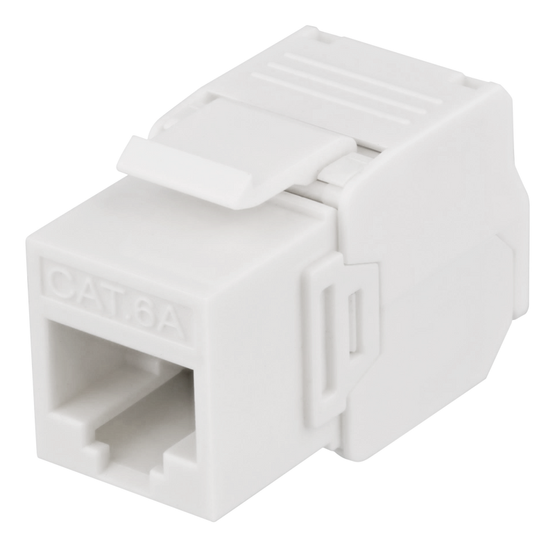 DELTACO Cat6A Keystone-uttag, 28AWG slim, verktygsfri, plast, vit