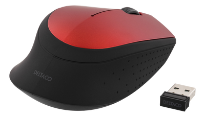 DELTACO trådlös optisk mus 2,4GHz, 3 knappar med scroll, 1200 DPI, röd