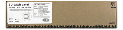DELTACO 19" patch panel, 24xRJ45, Cat6, UTP, Krone jacks, 1U, black.