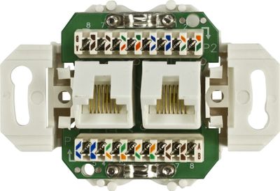 DELTACO oskärmat vägguttag, infällt, 2xRJ45, Cat6, vit