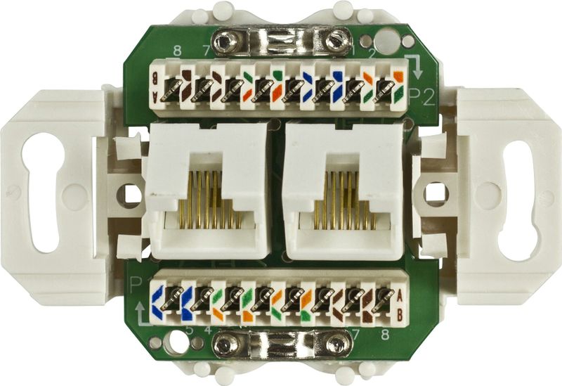 DELTACO oskärmat vägguttag, infällt, 2xRJ45, Cat6, vit