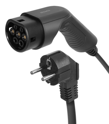 e-Charge laddkabel, Schuko till typ 2, 1fas, 6-16A, 4+1, 5m, svart