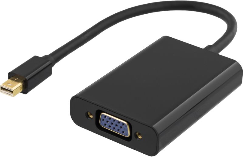 Mini DisplayPort to VGA Adapter with audio, Full HD at 60Hz, black.