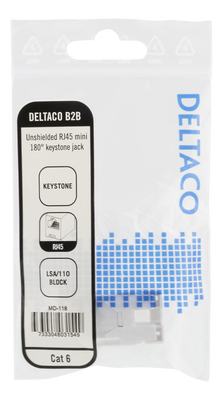 DELTACO Cat6 Keystone-uttag, LSA/110-terminering, plast, 180, vit