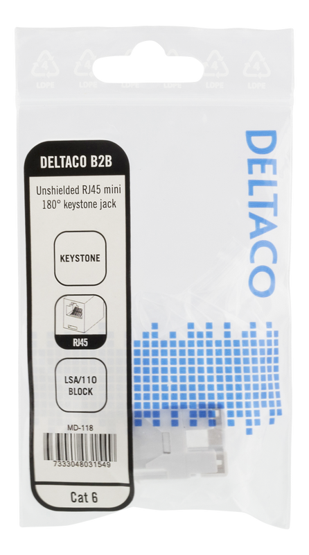 DELTACO Cat6 Keystone-uttag, LSA/110-terminering, plast, 180, vit