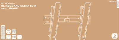 DELTACO Office, tilt ultra-slim wall, 32"-55", 35kg, 100x100-400x400