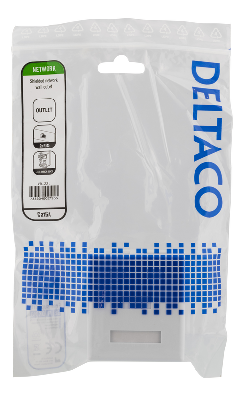 DELTACO skärmat vägguttag, utanpåliggande FTP 2xRJ45, Cat6A, vit