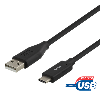 USB-C till USB-A kabel, 1m, 3A, USB 2.0, svart