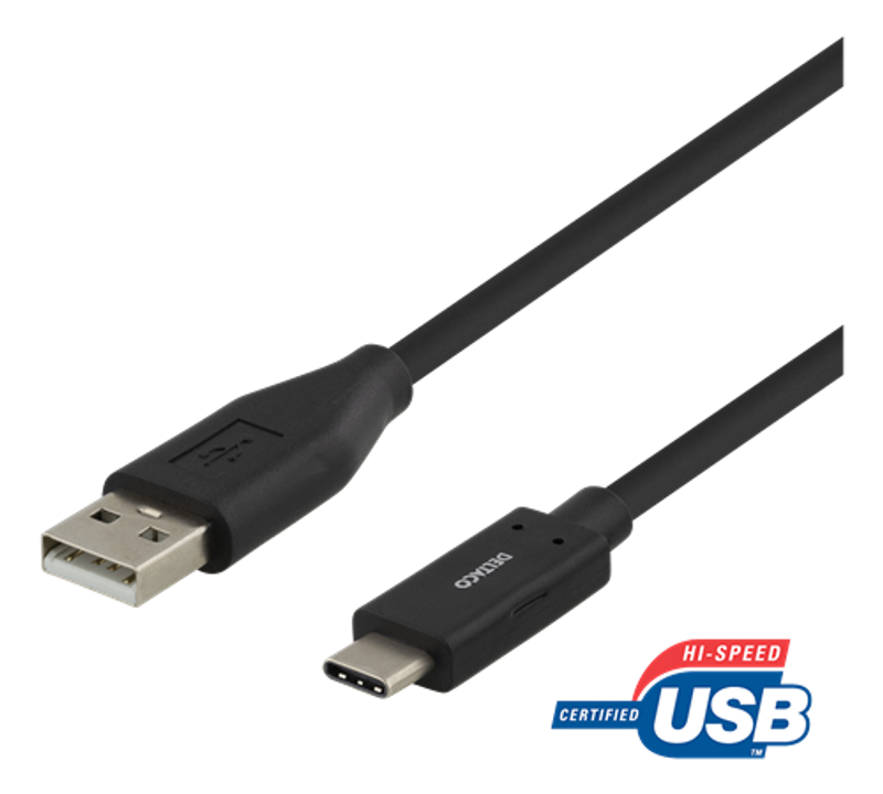 USB-C till USB-A kabel, 1m, 3A, USB 2.0, svart