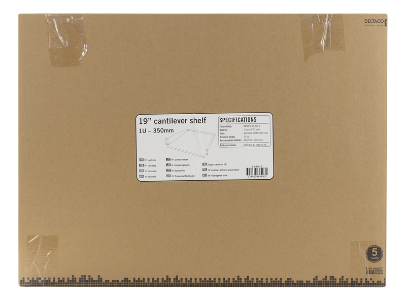 DELTACO, 19" fast shelf, 1U, 381mm depth, max 8kg.