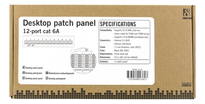DELTACO Patchpanel, 12xRJ45, Cat6a, väggmonterbar, 10Gbps, svart