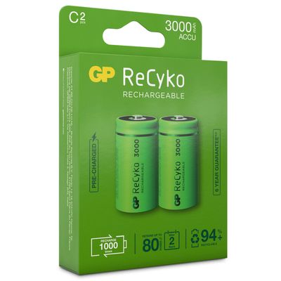 ReCyko Laddningsbara C-batterier 3000mAh 2-pack