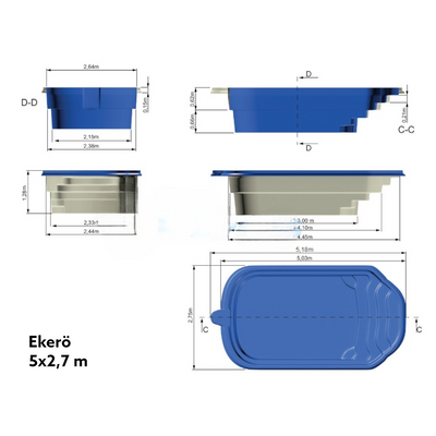 Poolpaket Glasfiberpool - 5x2,7m - Ekerö - Med smart styrning