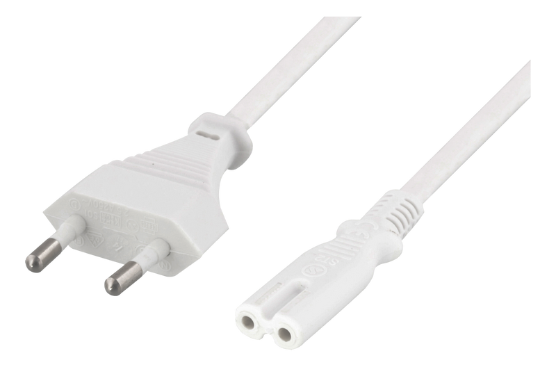 Ojordad apparatkabel 5m, CEE 7/16 till IEC 60320 C7, vit
