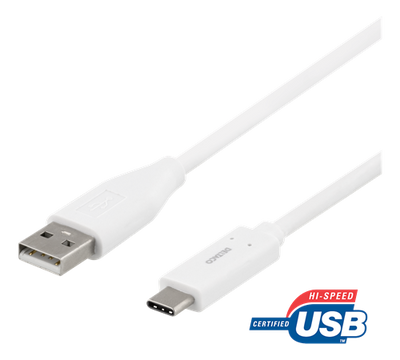 USB-C till USB-A kabel, 1m, 3A, USB 2.0, vit