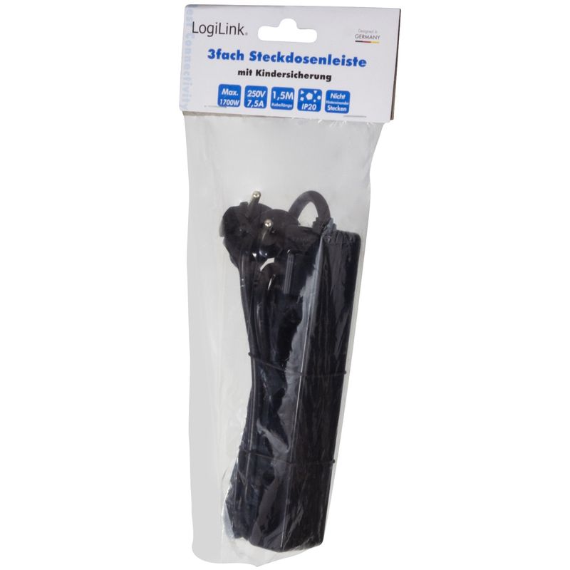 Grenuttag Slim Euro 3vägs 1,5m Svart