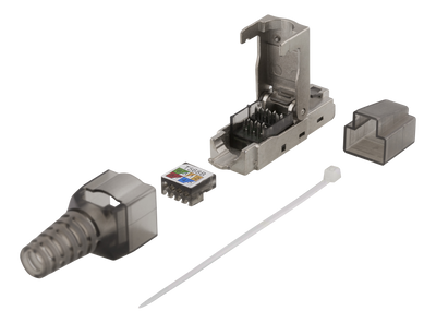 DELTACO RJ45 connector Cat6A, shielded, tool-less, metal.