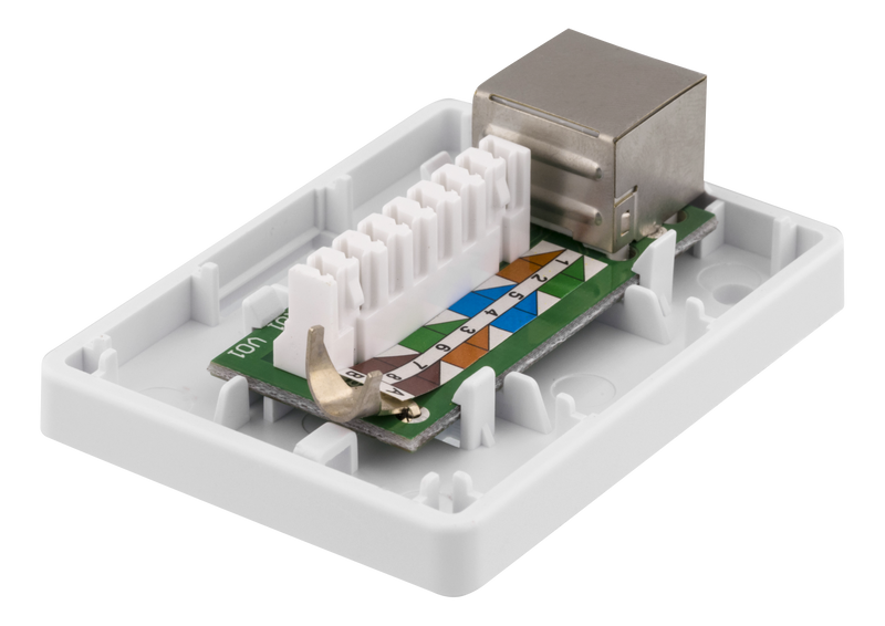 DELTACO skärmat vägguttag, utanpåliggande FTP 1xRJ45, Cat6A, vit
