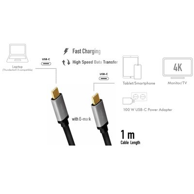 USB-C-kabel PD 3.0 100W 10Gbps 4K/60Hz Alu 1m