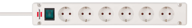 Bermounta Grenuttag med 6 uttag, 3m, CEE 7/4, väggmontering